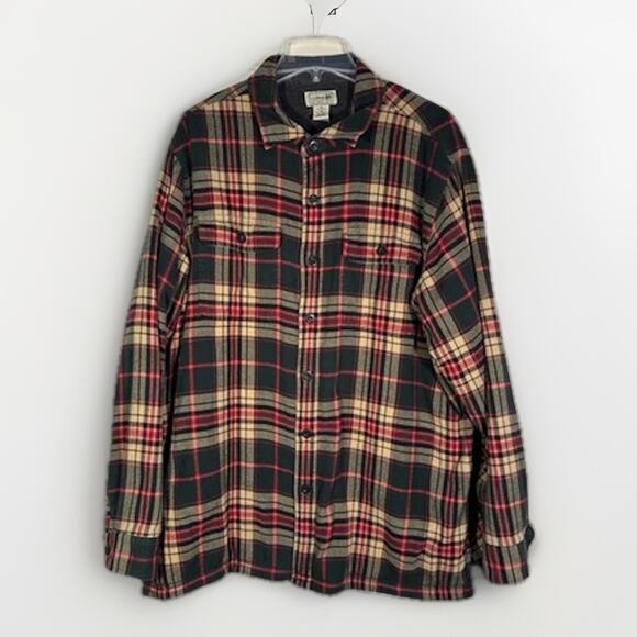 LL Bean Mens Flannel Plaid Fleece Lined Shirt Shacket Size XL Regular Red Green - Picture 1 of 5